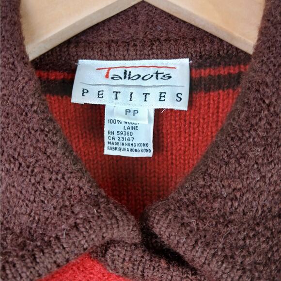 Talbots Petites SZ PS 100% Wool Brown Red Color Blocked Cropped Button Up Blazer - Picture 4 of 5